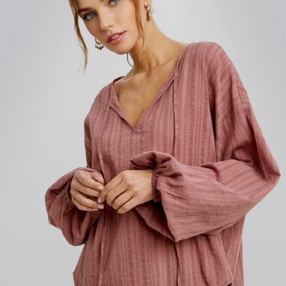 Long Balloon Sleeve Tunic Top